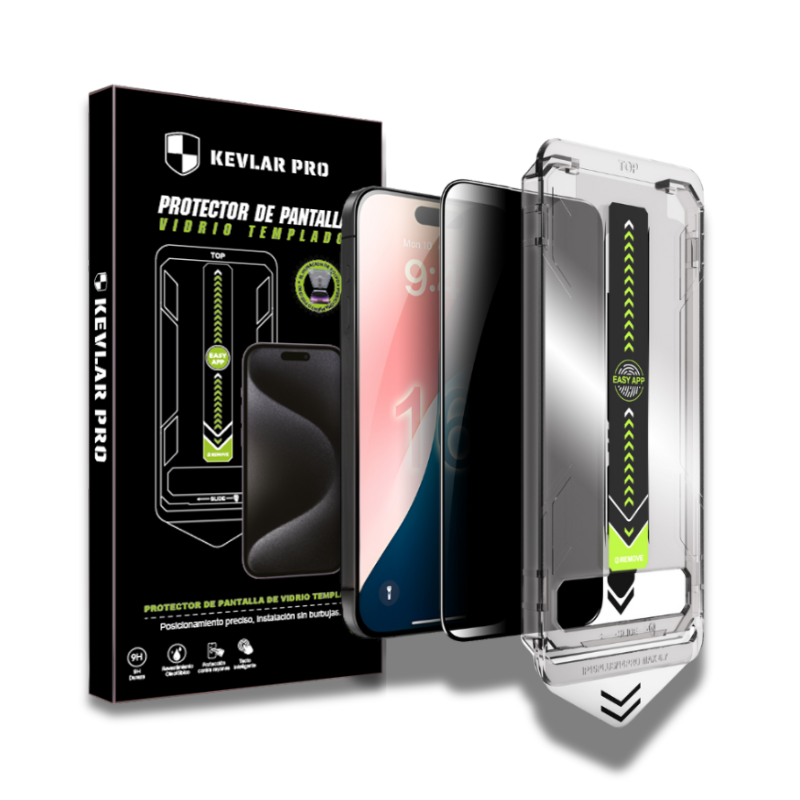 Kevlar Pro™ | Vidrio Templado Iphone con Colocador preciso para tu modelo